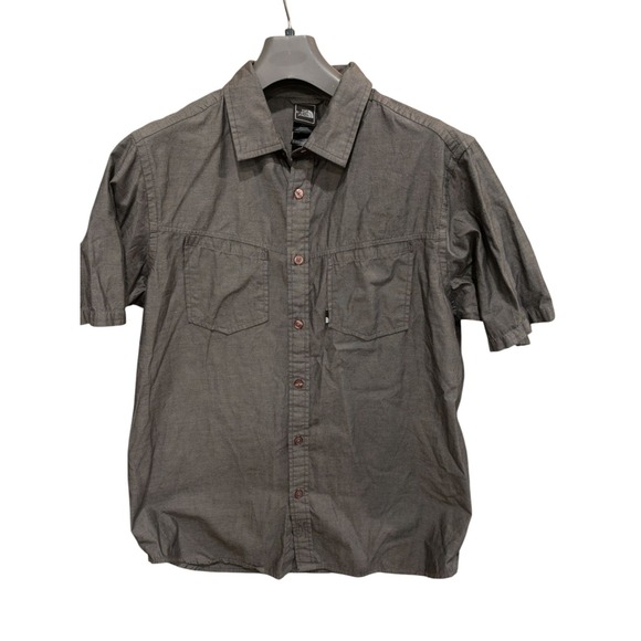 THE NORTH FACE Gray Chambray Twill 2-POCKETS Short Sleeve BUTTON-UP Shirt Medium - Picture 1 of 3